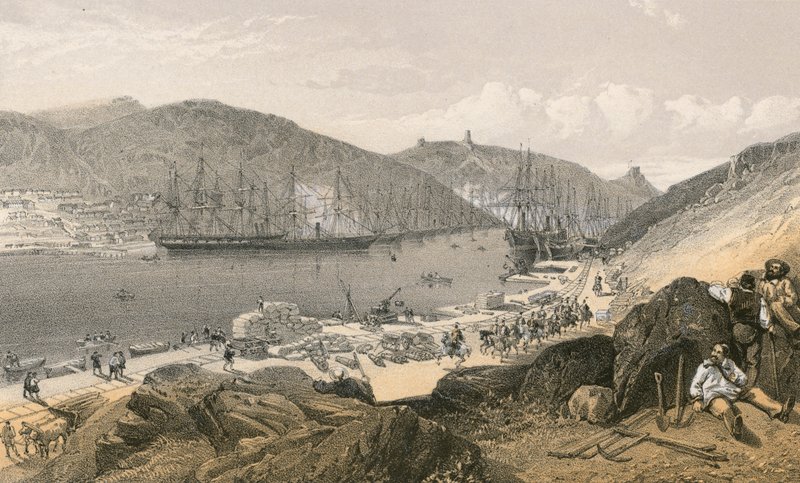 Balaklava ukazuje stav nábřeží a lodní dopravy, v květnu 1855 od William Crimea Simpson