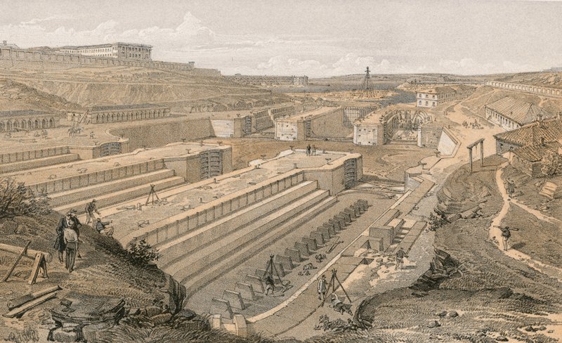 Doky v Sebastopolu s ruinami Fort St Paul od William Crimea Simpson