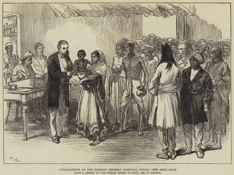 Ambulantní pacienti v Sassoon General Hospital, Poona od William Crimea Simpson