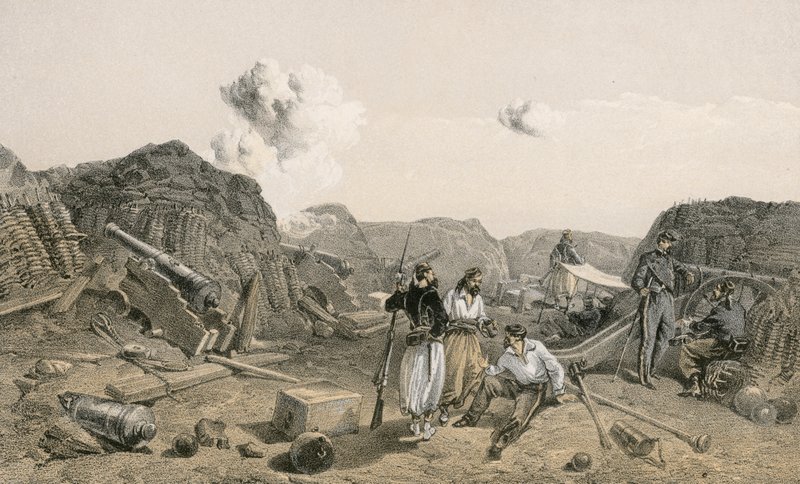 Skica v interiéru Mamelon Vert při pohledu na jih od William Crimea Simpson