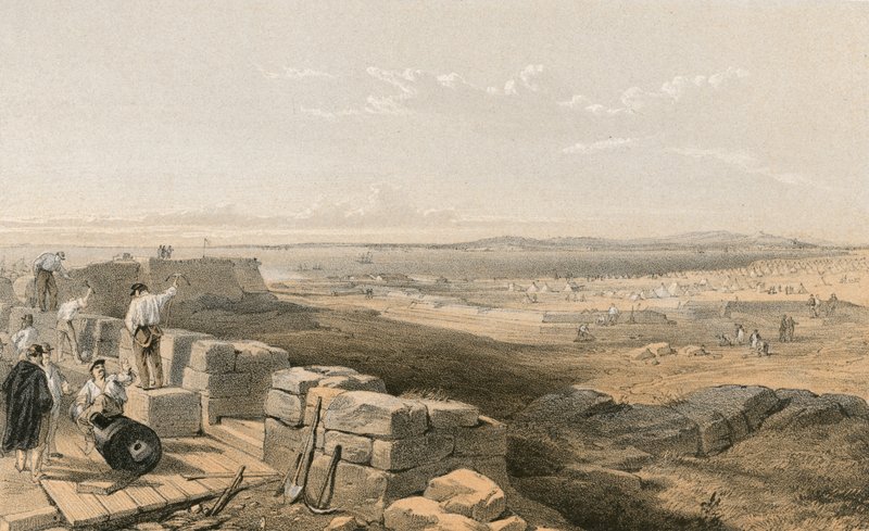 Průliv Yenikale se zálivem a městem Kertch ze staré pevnosti Yenikale od William Crimea Simpson