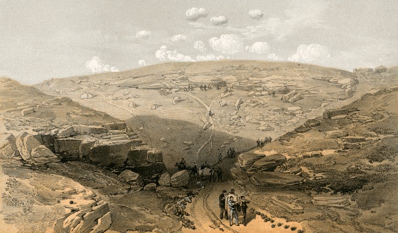 Údolí stínu smrti, jeskyně na Woronzoff Road za 21 Gun Battery od William Crimea Simpson