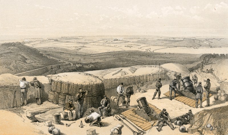 Nová díla při obléhání Sebastopolu na pravý útok, z minometné baterie napravo od Gordonovy baterie od William Crimea Simpson
