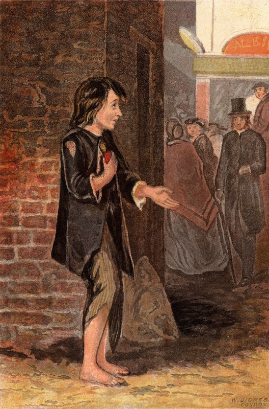 Dítě žebrající o peníze na nákup chleba (chromolitho) od William Dickes