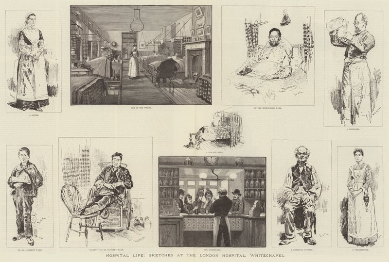 Hospital Life, Skicy v londýnské nemocnici, Whitechapel od William Douglas Almond