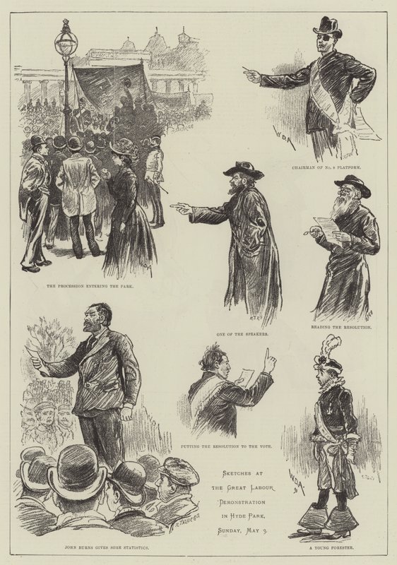 Náčrtky na velké pracovní demonstraci v Hyde Parku od William Douglas Almond