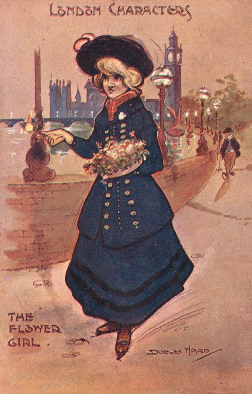 Londýnské postavy: květinová dívka (barva lito) od William Dudley Ward