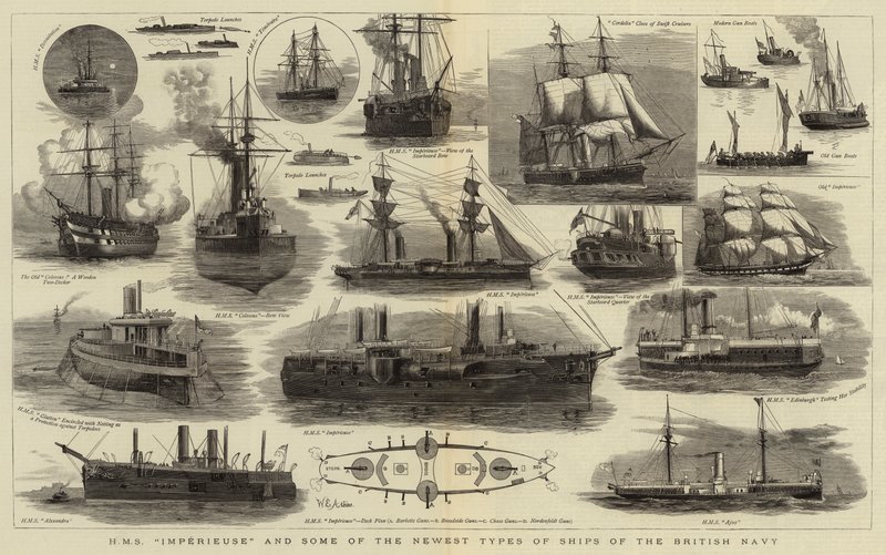 H M S Imperieuse a některé z nejnovějších typů lodí britského námořnictva od William Edward Atkins