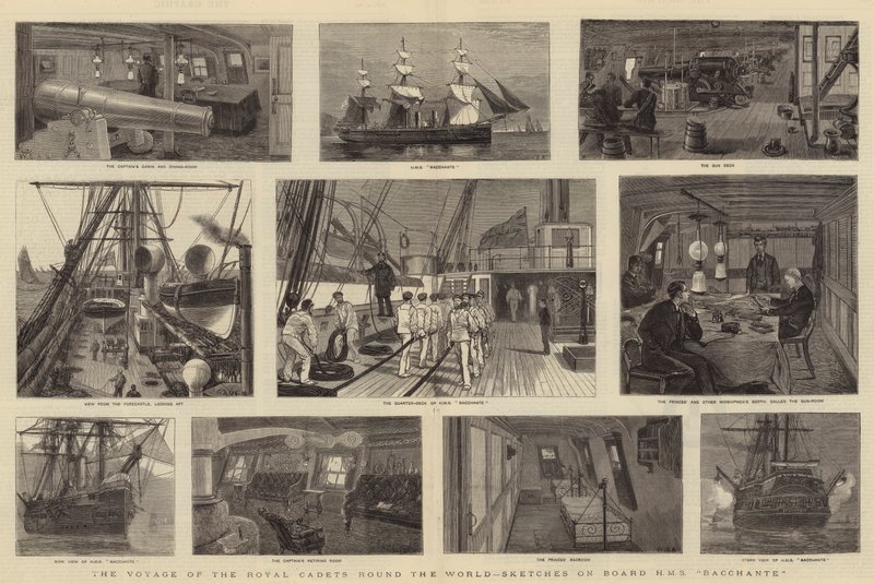 Cesta královských kadetů kolem světa, náčrtky na palubě HMS Bacchante od William Edward Atkins