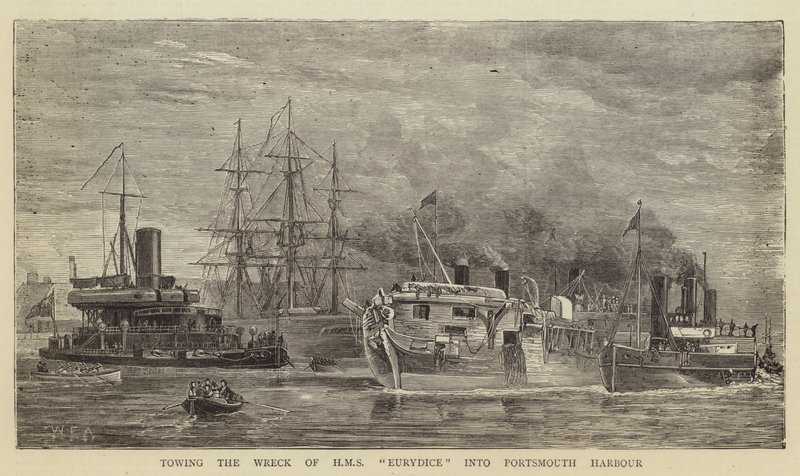 Odtažení vraku HMS Eurydice do přístavu Portsmouth od William Edward Atkins
