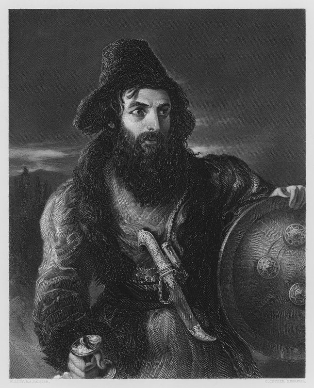 Perský válečník, z obrázku v galerii Vernon (rytina) od William Etty