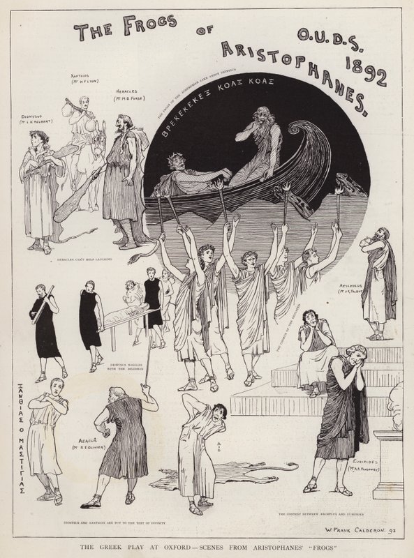 Scény z inscenace Aristofanovy hry Žáby od Dramatické společnosti Oxfordské univerzity od William Frank Calderon