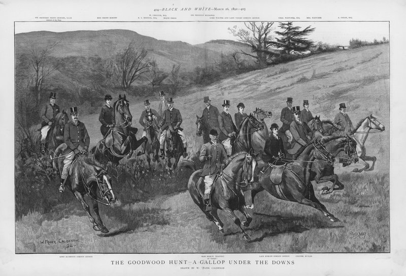 The Goodwood Hunt - cval pod Sussex Downs (litho) od William Frank Calderon