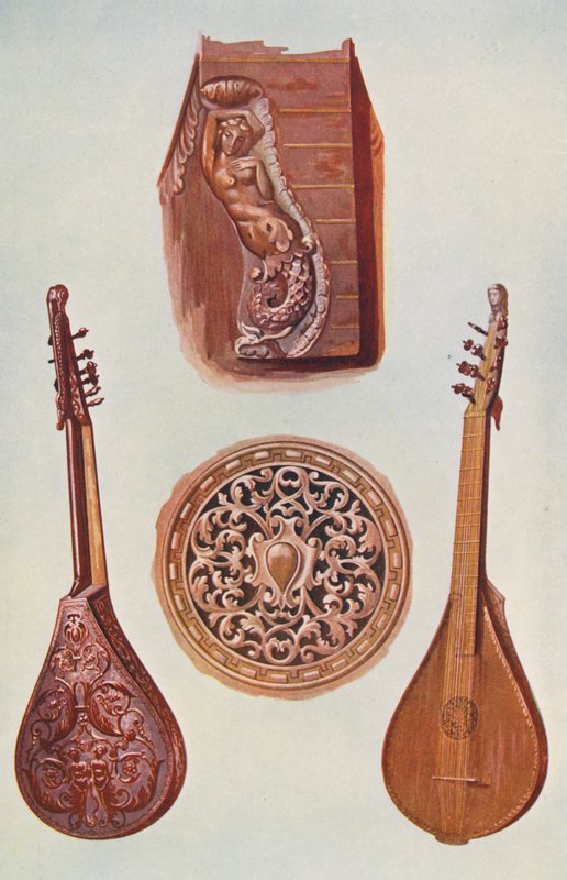 Hudební nástroje: Cetera (barevná litografie) od William Gibb