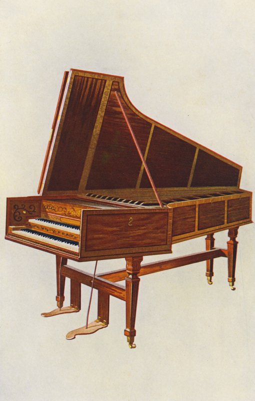 Hudební nástroje: Cembalo Empress (barevná litografie) od William Gibb