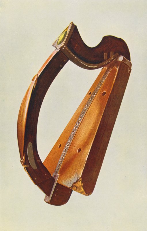 Hudební nástroje: Harfa Lamont (barevná litografie) od William Gibb