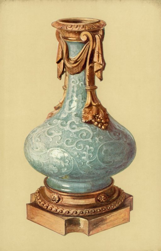 Váza, čínské seladonské zboží s Ludvíkem XVI., hora Ormolu (barevné lito) od William Gibb