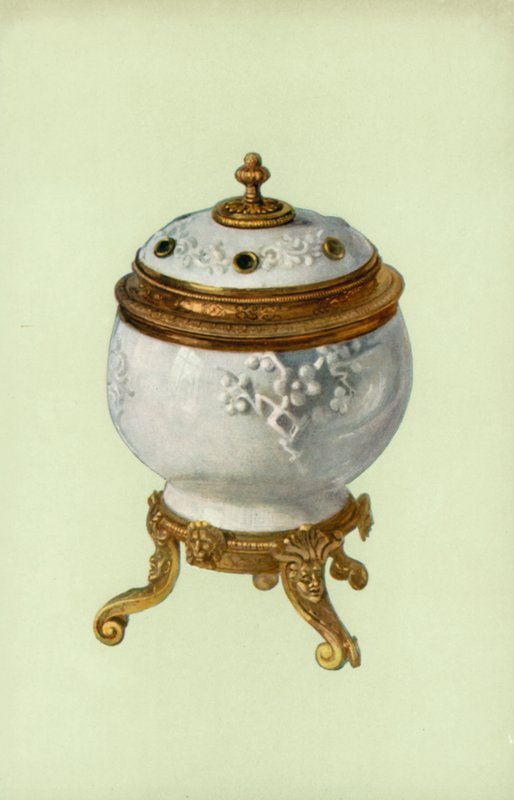 Váza, porcelán Fuchien, s Ludvíkem XIV., stříbrně zlacená hora (barva lito) od William Gibb
