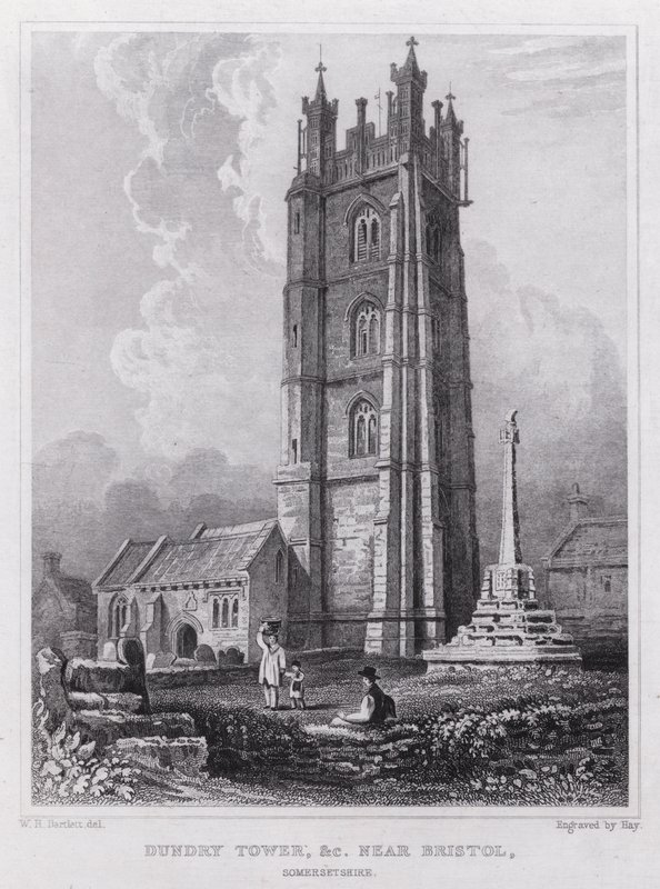 Dundry Tower, atd. poblíž Bristolu, Somersetshire (rytina) od William H. Bartlett