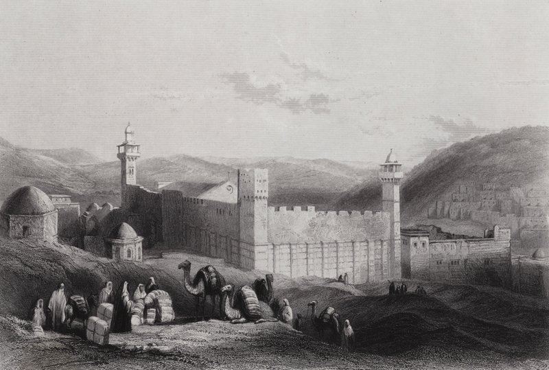 Hebron, The Haram (rytina) od William H. Bartlett