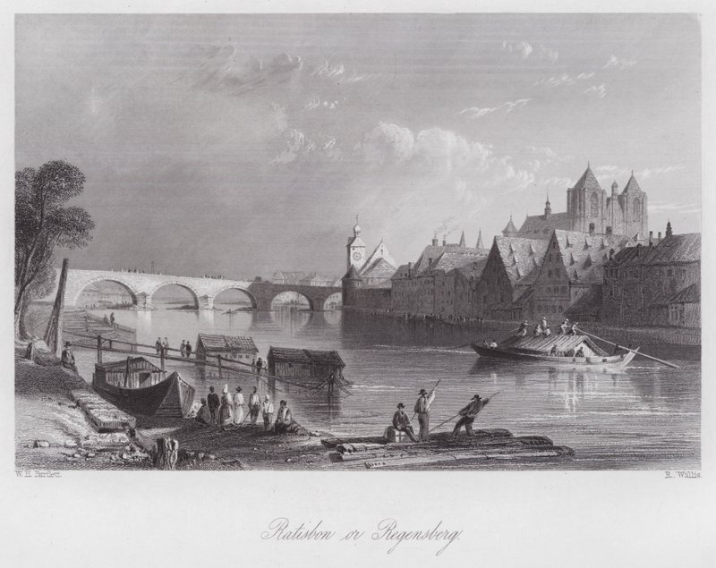 Ratisbon nebo Regensberg (rytina) od William H. Bartlett