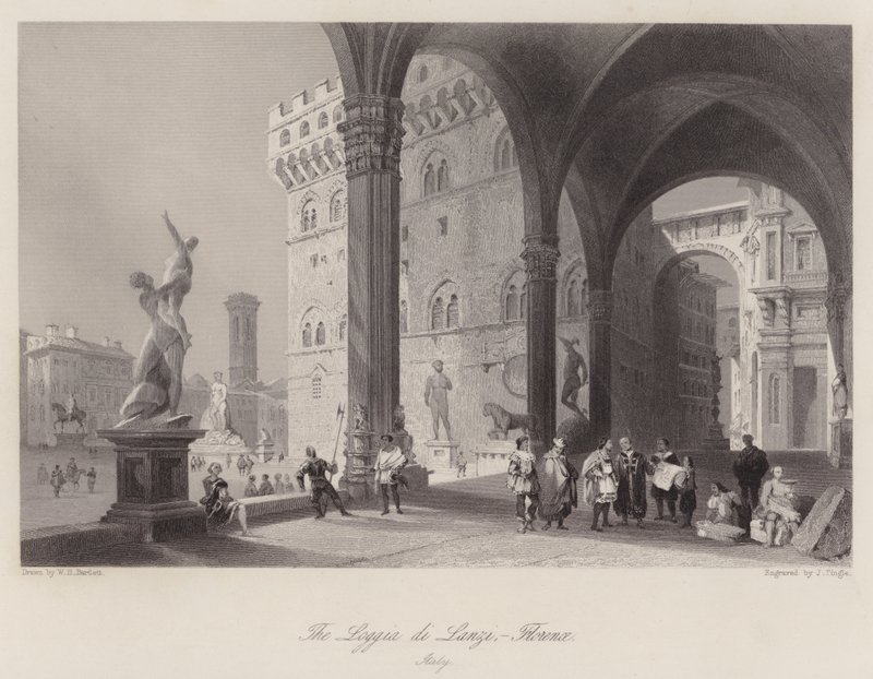Loggia di Lanzi, Florencie, Itálie (rytina) od William H. Bartlett