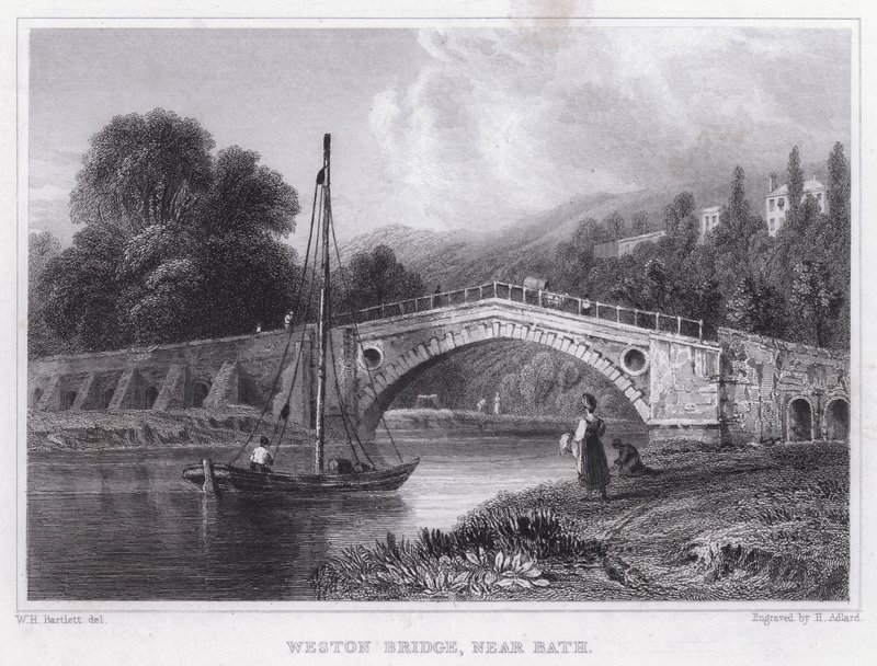 Weston Bridge, poblíž Bath (rytina) od William H. Bartlett