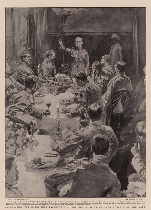 Oslava vstupu do Bloemfonteinu, večeře pořádaná lordem Robertsem v klubu od William Hatherell