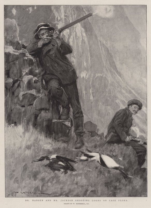 Doktor Nansen a pan Jackson střílejí Loons na mysu Flora od William Hatherell