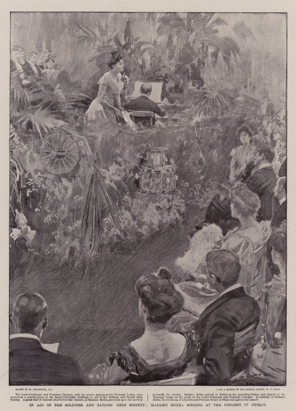 V Aid of the Soldiers and Sailors Help Society zpívala Madame Melba na koncertě v Dublinu od William Hatherell