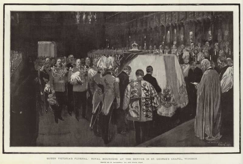 Pohřeb královny Viktorie, Royal Mourners při bohoslužbě v kapli svatého Jiří, Windsor od William Hatherell