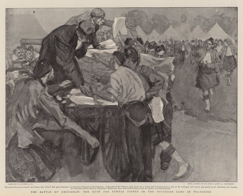 Bitva o Omdurman, spěch pro nedělní noviny v jižním táboře ve Wiltshire od William Hatherell