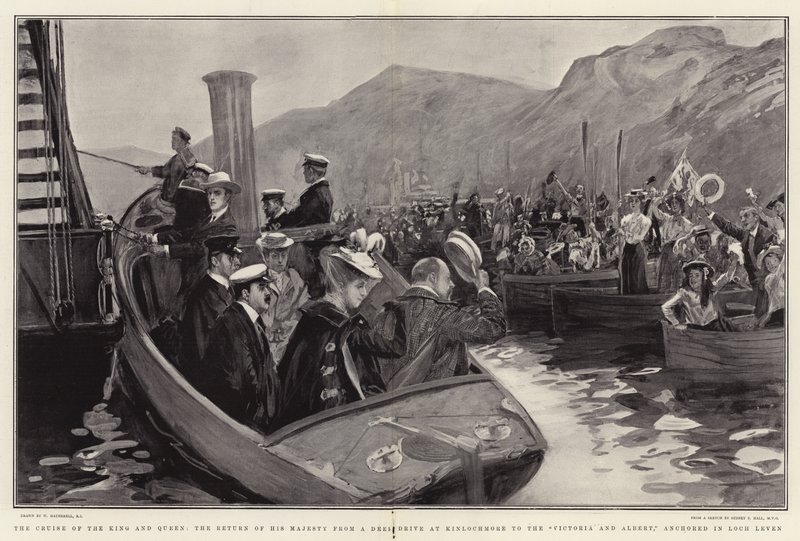 Plavba krále a královny, návrat Jeho Veličenstva z Deer Drive v Kinlochmore do Victoria and Albert, kotvící v Loch Leven od William Hatherell