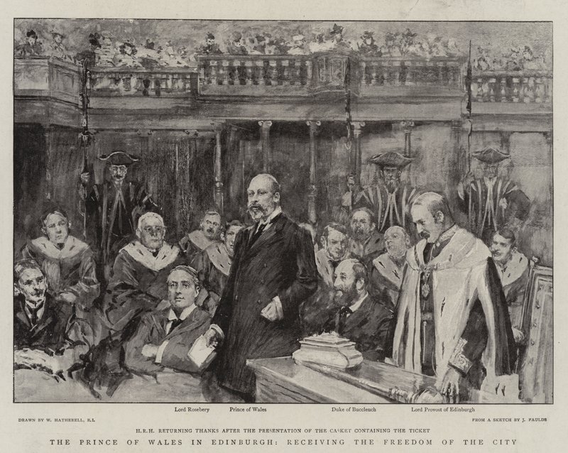 Princ z Walesu v Edinburghu, který obdržel Freedom of the City od William Hatherell