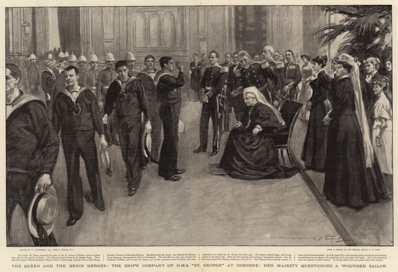 Královna a beninští hrdinové, Lodní společnost HM St George v Osborne, Její Veličenstvo vyslýchá zraněného námořníka od William Hatherell