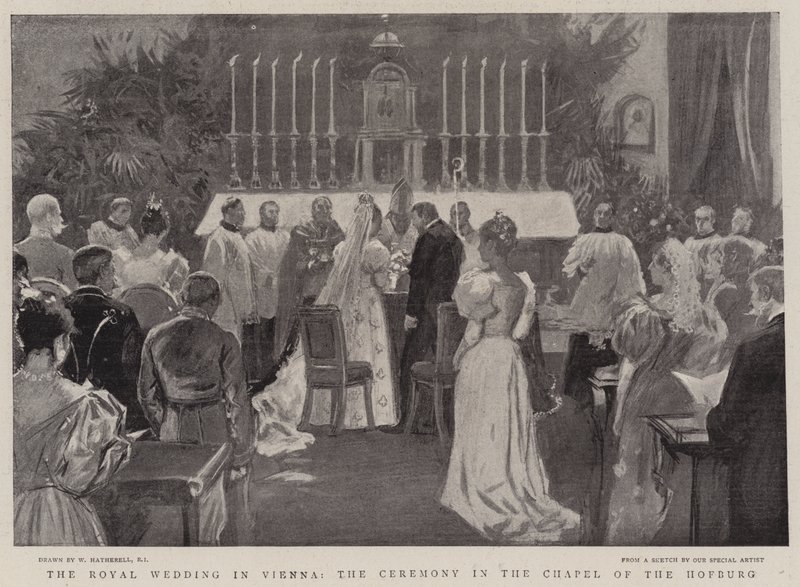 Královská svatba ve Vídni, obřad v kapli Hofburgu od William Hatherell