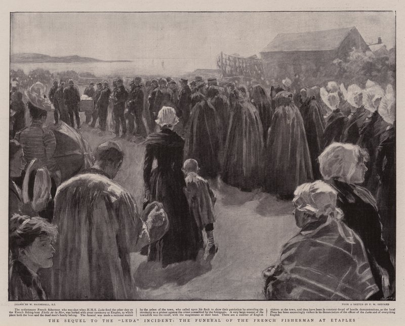 Pokračování incidentu s Lédou, pohřeb francouzského rybáře v Etaples od William Hatherell