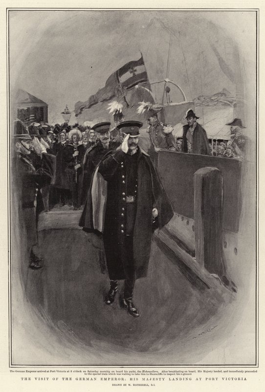 Návštěva německého císaře, Jeho Veličenstva přistávající v Port Victoria od William Hatherell