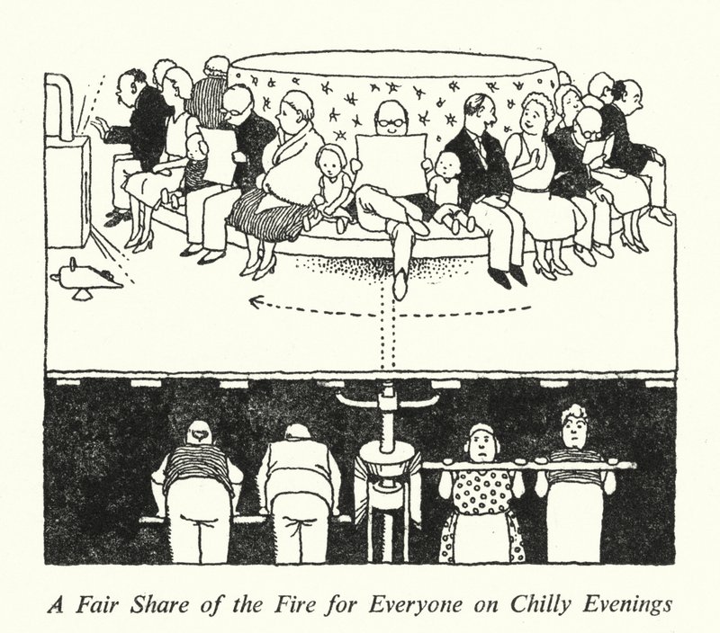 Spravedlivý podíl ohně pro každého za chladných večerů (litho) od William Heath Robinson