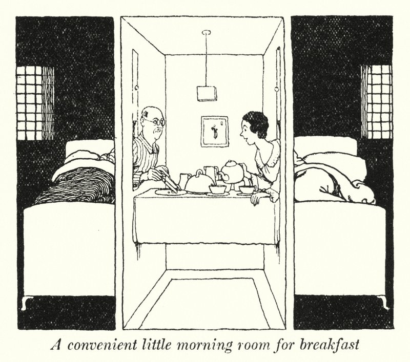 Pohodlná malá ranní místnost na snídani (litho) od William Heath Robinson