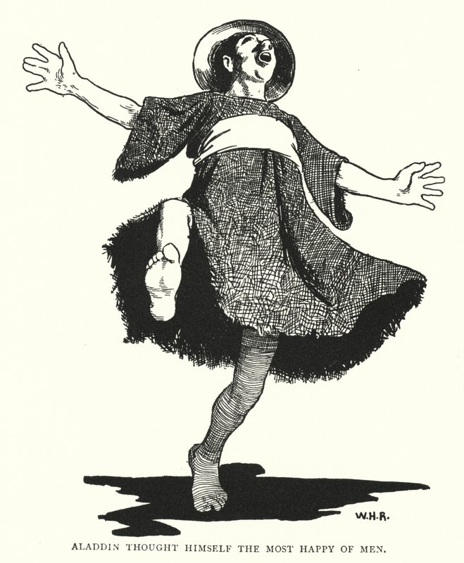 Aladdin se považoval za nejšťastnějšího z mužů (rytina) od William Heath Robinson