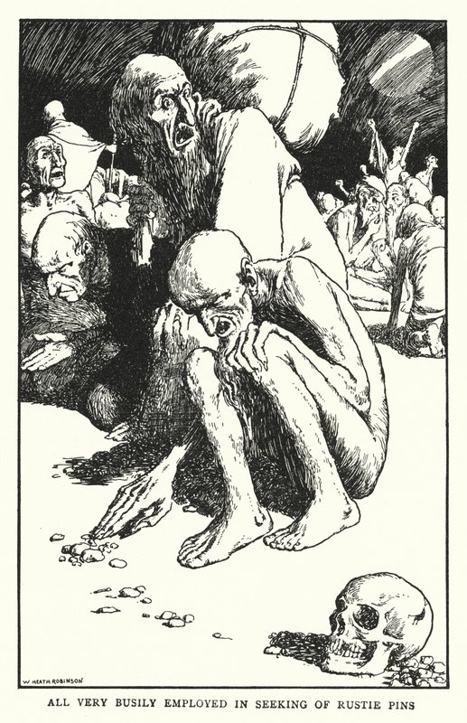 Všichni velmi pilně zaměstnáni při hledání rustie kolíků (litho) od William Heath Robinson
