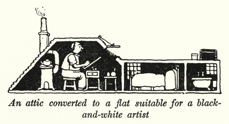 Půda předělaná na byt vhodný pro černobílého umělce (litho) od William Heath Robinson