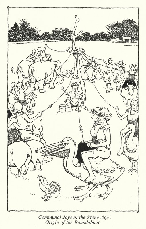 Společné radosti v době kamenné, původ kruhového objezdu (litho) od William Heath Robinson