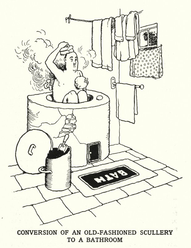 Přestavba staromódní kuchyňské linky na koupelnu (litho) od William Heath Robinson