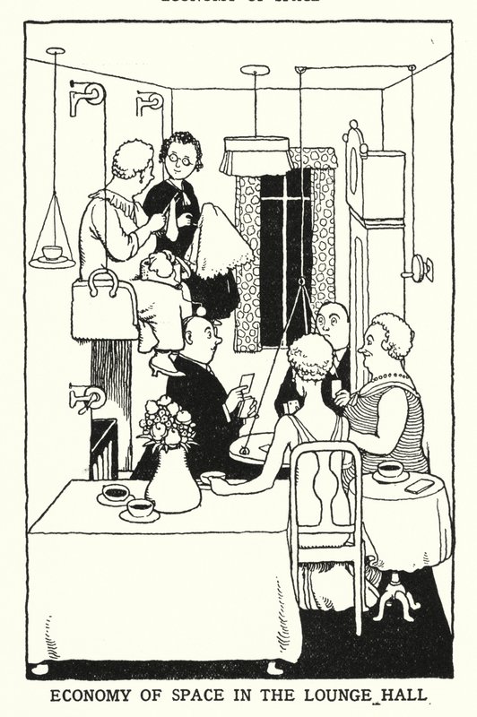Ekonomika prostoru v salonku (litho) od William Heath Robinson