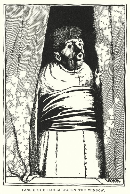 Domníval se, že si spletl okno (rytina) od William Heath Robinson