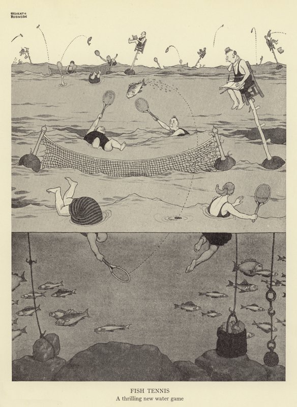 Fish Tennis, vzrušující nová vodní hra od William Heath Robinson