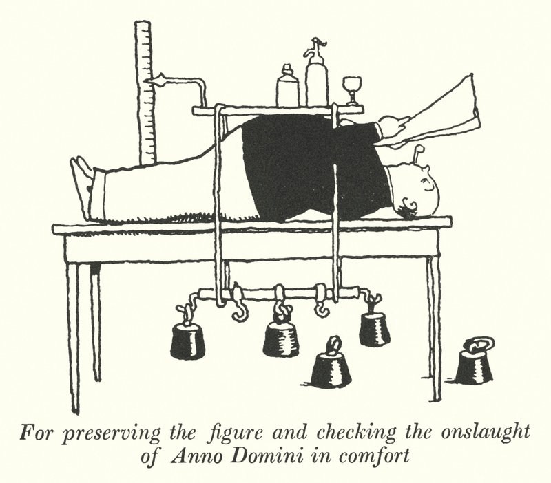 Pro zachování postavy a kontrolu náporu Anno Domini v pohodlí (litho) od William Heath Robinson