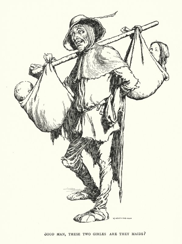 Dobrý člověče, tyto dvě dívky jsou služebné? (litho) od William Heath Robinson